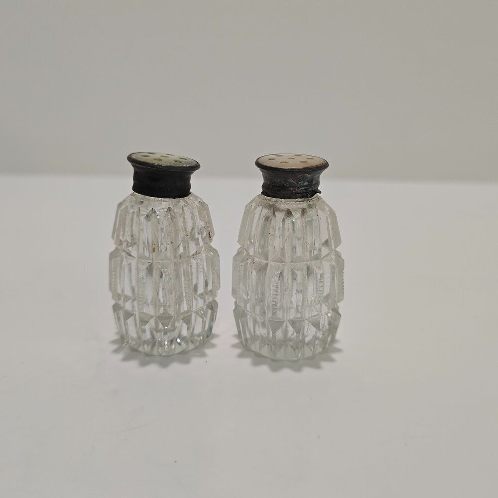Birks - Vintage Cut Crystal Salt & Pepper Shakers, Sterling Silver & MOP​​
